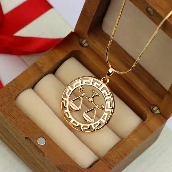 "Libra Zodiac Sign Rose Gold Pendant in Gold Plated Brass, XPPT1334 - Picture 9 of 13